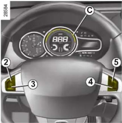 RENAULT Megane (2008) - FARTHÅLLARE – FARTBEGRÄNSARE: Funktion fartbegränsare (2/3) - 1