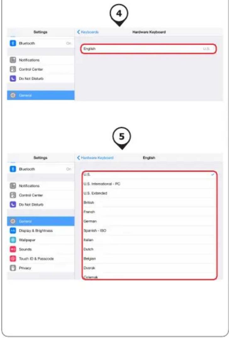 Settings Bluetooth On Notifications Control Center Do Not Disturb General Hardware Keyboard English U.S. Settings Bluetooth On Notifications Control Center Do Not Disturb General Display & Brightness Wallpaper Sounds Touch ID & Passcode Privacy Hardware Keyboard English U.S. U.S. International - PC U.S. Extended British French German Spanish - ISO Italian Dutch Belgian Dvorak Coternak