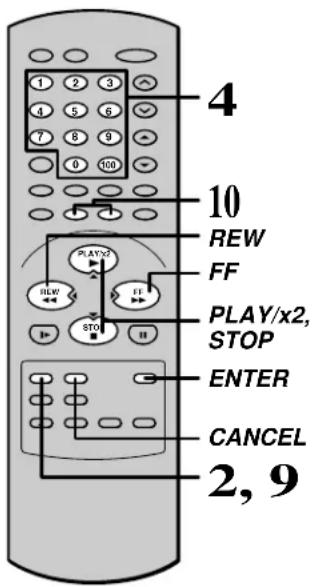 1 2 3 4 5 6 7 8 9 0 100 4 10 REW FF PLAY/x2, STOP ENTER CANCEL 2, 9