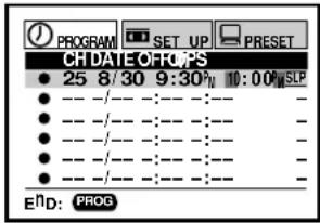 PROGRAM SET UP PRESET CHDATE OF FIOS 25 8/30 9:30' 10:00' SLP END: PROG