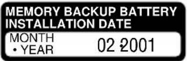 MEMORY BACKUP BATTERY INSTALLATION DATE MONTH • YEAR 02 2001