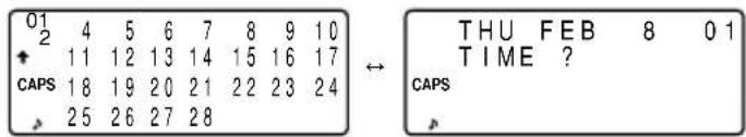 01 2 4 5 6 7 8 9 10 + 11 12 13 14 15 16 17 CAPS 18 19 20 21 22 23 24 , 25 26 27 28 THU FEB 8 01 TIME ? CAPS ,