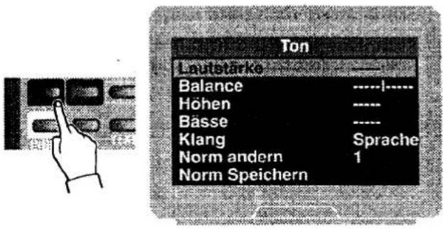 Ton Lautearko Balance ----| Höhen ----| Bässe ----| Klang Sprache Norm andern 1 Norm Speichern