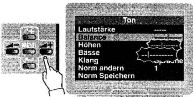 Lautstärke Balance Höhen Bässe Klang Norm andern Norm Speichern Ton 1