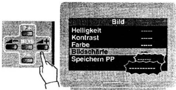 Bild Helligkeit ---- Kontrast ---- Farbe ---- Bildscharte ---- Speichern PP ----