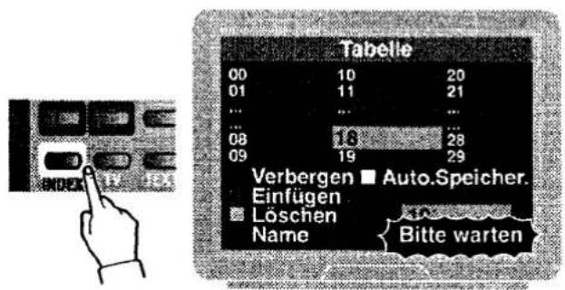 Tabelle 00 10 20 01 11 21 ... 08 16 28 09 19 29 Verbergen ■ Auto.Speicher. Einfügen ■ Löschen Name Bitte warten