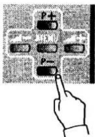 Diagram showing a hand pressing a button on a grid with labeled buttons and symbols, likely illustrating a logic or control mechanism.