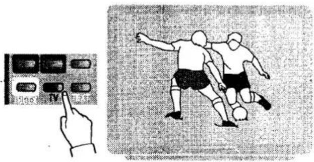 Diagram showing a hand pressing a soccer ball with control buttons and a close-up of three soccer players in action.