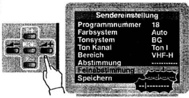 Sendereinstellung Programmnummer 18 Farbsystem Auto Tonsystem BG Ton Kanal Ton I Bereich VHF-H Abstimmung ------------------ Feinabstimmung Speichern ------------------