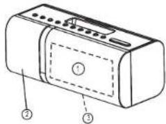 Diagram of a device with labeled parts, showing internal components and connections