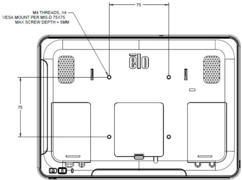 M4 THREADS, X4 VESA MOUNT PER MIS-D 75X75 MAX SCREW DEPTH = 5MM 75 750