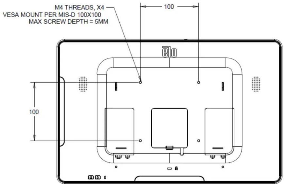 M4 THREADS, X4 VESA MOUNT PER MIS-D 100X100 MAX SCREW DEPTH = 5MM 100 100