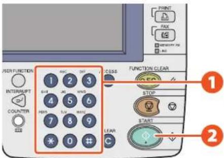 TOSHIBA E-Studio 6570c - ① Mata in önskat antal kopior och tryck sedan ② på knappen [START] på kontrollpanelen. Kopieringen startar. - 1