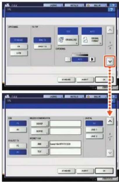 TOSHIBA E-Studio 6570c - Skärmbilden för inställning av överföringsvillkor visas. Tryck på eller för att växla mellan sidorna. - 1