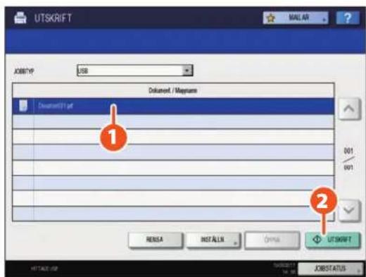 TOSHIBA E-Studio 5560c - ① Välj en PDF-fil som ska skrivas ut och ② tryck på [UTSKRIFT]. Utskriften startar. - 1