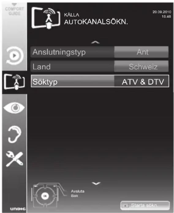 GRUNDIG 46 VLE 7130 WM - Söka efter digitala satellitkanaler automatiskt - 1