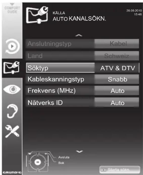 GRUNDIG 46 VLE 7130 WM - Söker tv-kanaler från kabelleverantören automatiskt - 1