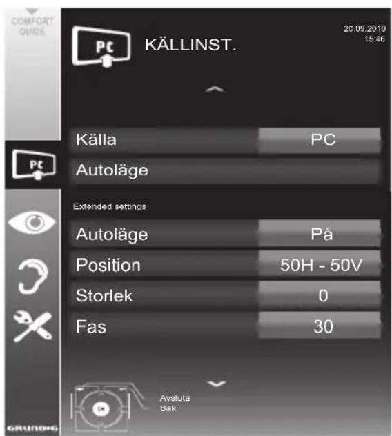 GRUNDIG 32 VLE 7130 BM - Inställningar för PC-läge - 1
