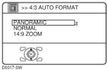 > 4:3 AUTO FORMAT PANORAMIC NORMAL 14:9 ZOOM D0017-SW