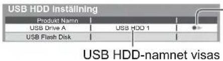 USB HDD Inställning Produkt Namn USB Drive A USB Flash Disk USB HDD 1 USB HDD-namnet visas