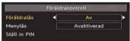 Föräldrakontroll Föräldrals Av Menyls Avaktiverad Ställ in PIN