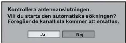 Kontrollera antennanslutningen. Vill du starta den automatiska sökningen? Föregående kanallista kommer att ersättas.