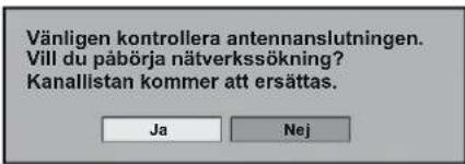 Vänligen kontrollera antennanslutningen. Vill du påbörja nätverkssökning? Kanalllstan kommer att ersättas.