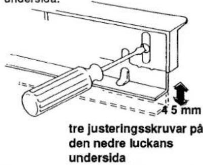 undersida 4 5 mm tre justeringsskruvar på den nedre luckans undersida