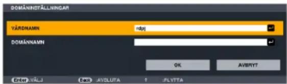 DOMAININSTALLINGAR YÄRDNAMN rdpj DOMAINNAMN OK AVBRYT Enter JÄVLJ Eas JAVOLUTA ↑ JLYTTA