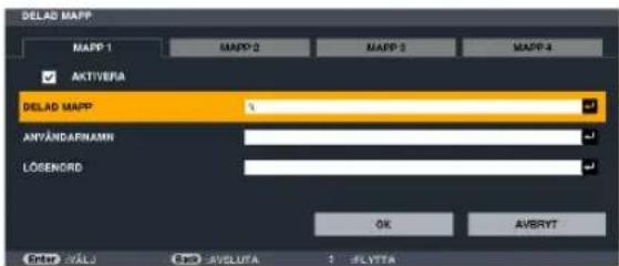 DELAD MAPP MAPP-1 MAPP-2 MAPP-3 MAPP-4 AKTIVEPA DELAD MAPP % ANYANDAPNAMN LÖGENORD OK AVBRYT Enter OK Back SaveLUTA 3 FLYVTA