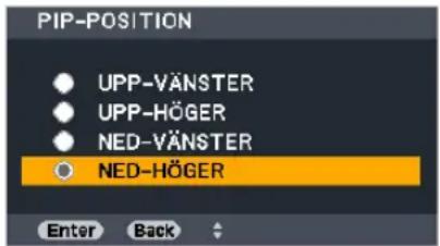 PIP-POSITION UPP-VÄNSTER UPP-HÖGER NED-VÄNSTER NED-HÖGER Enter Back