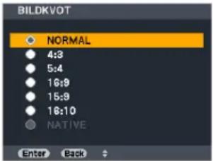 BILDKVOT NORMAL 4:3 5:4 16:8 15:9 16:10 NATIVE Enter Back