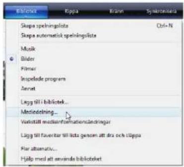 Bilichet Skapa spelninglista Skapa automatisk spelninglista Musik Bilder Filmer Inspede program Jannet Ligg till i bibliotek... Mediedetning... Verliställ mediasinformationsändringar Ligg till faverbar till lista genom att dra och läppa Fier alternativ... Hjälp med att använda bibliotek