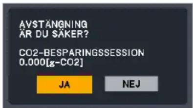 AVSTÄNGNING ÄR DU SÄKER? CO2-BESPARINGSSESSION 0.000[g-CO2] JA NEJ
