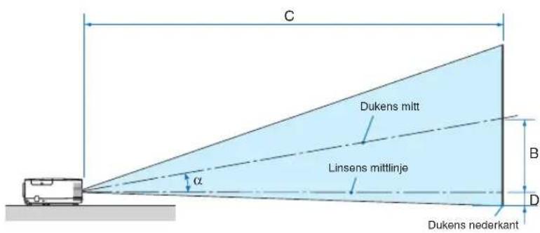C Dukens mitt Linsens mittlinje α B D Dukens nederkant