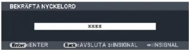 BEKRÄFTA NYCKELORD **** Enter :ENTER Back:AVSLUTA ↔:INSIGNAL ↔:INSIGNAL