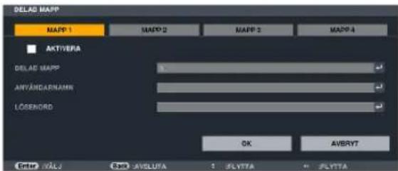 DELAD MAPP MAPP 1 MAPP 2 MAPP 3 MAPP 4 AKTIVERA DELAD MAPP ANYANDARNANK LOSERORD OK AVBRYT Enter: VÄLJ S - AVSLURA ? - SLYTTA * - SLYTTA