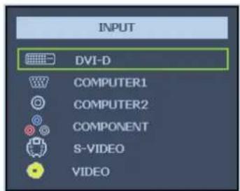 INPUT DVI-D COMPUTER1 COMPUTER2 COMPONENT S-VIDEO VIDEO