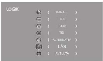 LOGIK 〈 KANAL > 〈 BILD > 〈 LJUD > 〈 TID > 〈 ALTERNATIV > 〈 LÁS > 〈 AVSLUTA >