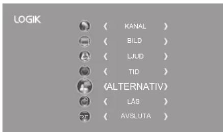LOGIK 〈 KANAL 〉 〈 BILD 〉 〈 LJUD 〉 〈 TID 〉 〈 ALTERNATIV〉 〈 LÁS 〉 〈 AVSLUTA 〉