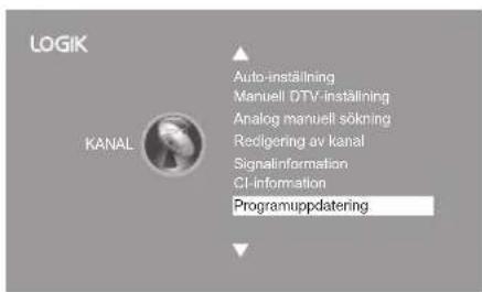 LOGIK KANAL Auto-inställning Manuell DTV-inställning Analog manuell sökning Redigering av kanal Signalinformation CI-information Programuppdatering