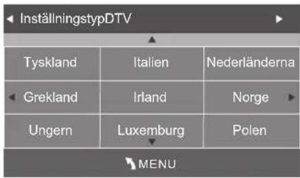 InställningstypDTV Tyskland Italien Nederländerna Grekland Irland Norge Ungern Luxemburg Polen MENU