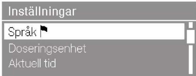 Inställningar Språk Doseringsenhet Aktuell tid