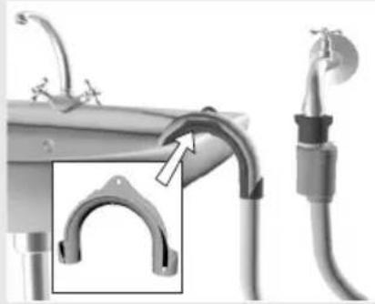 UPO PESUKARHU 6014D - Ansluta avloppsslangAnsluta avloppsslangangen så att vattnet rinner ut i handfatet eller badkaret, alternativt anslut direkt till avlopp i vägg (diameter min. 4 cm). - 1