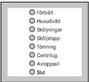 Förtvätt Huvudtvätt Sköljningar Sköljstopp Tömning Centrifug. Avloppssil Slut