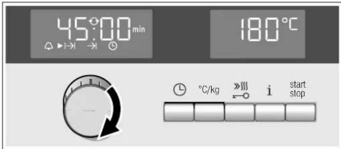 45°00 min 180°C °C/kg i start stop