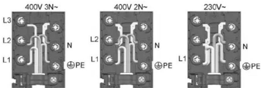 400V 3N~ L3 L2 L1 N PE 400V 2N~ L2 L1 N PE L1 230V~ N PE