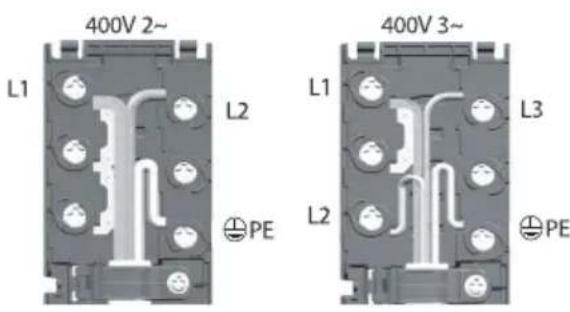 400V 2~ L1 L2 PE 400V 3~ L1 L3 L2 PE