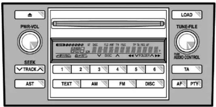 PWR-VOL SEEK ✓ TRACK AST LOAD TUNE-FILE AUDIO CONTROL TA AF PTY ST DISC FLD AMT TR FILE TP TA REG AF 1 2 3 4 5 6 TEXT AM FM DISC