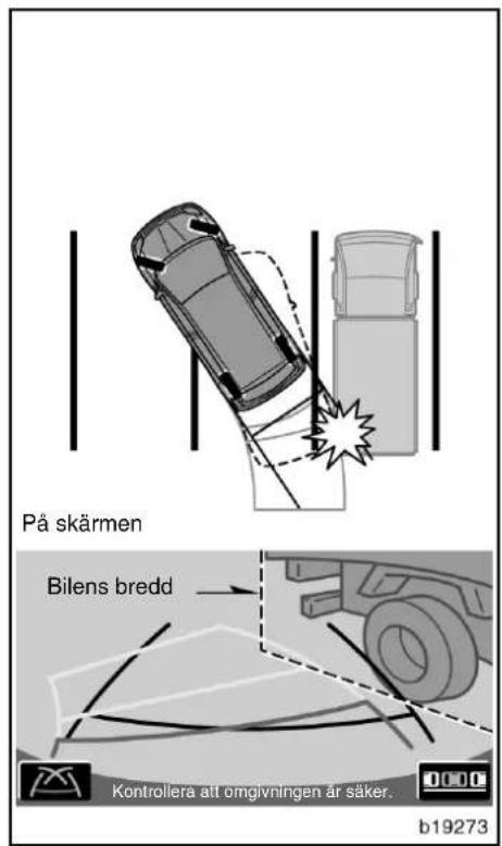 På skärmen Bilens bredd Kontrollerå att omgivningen är säker. b19273
